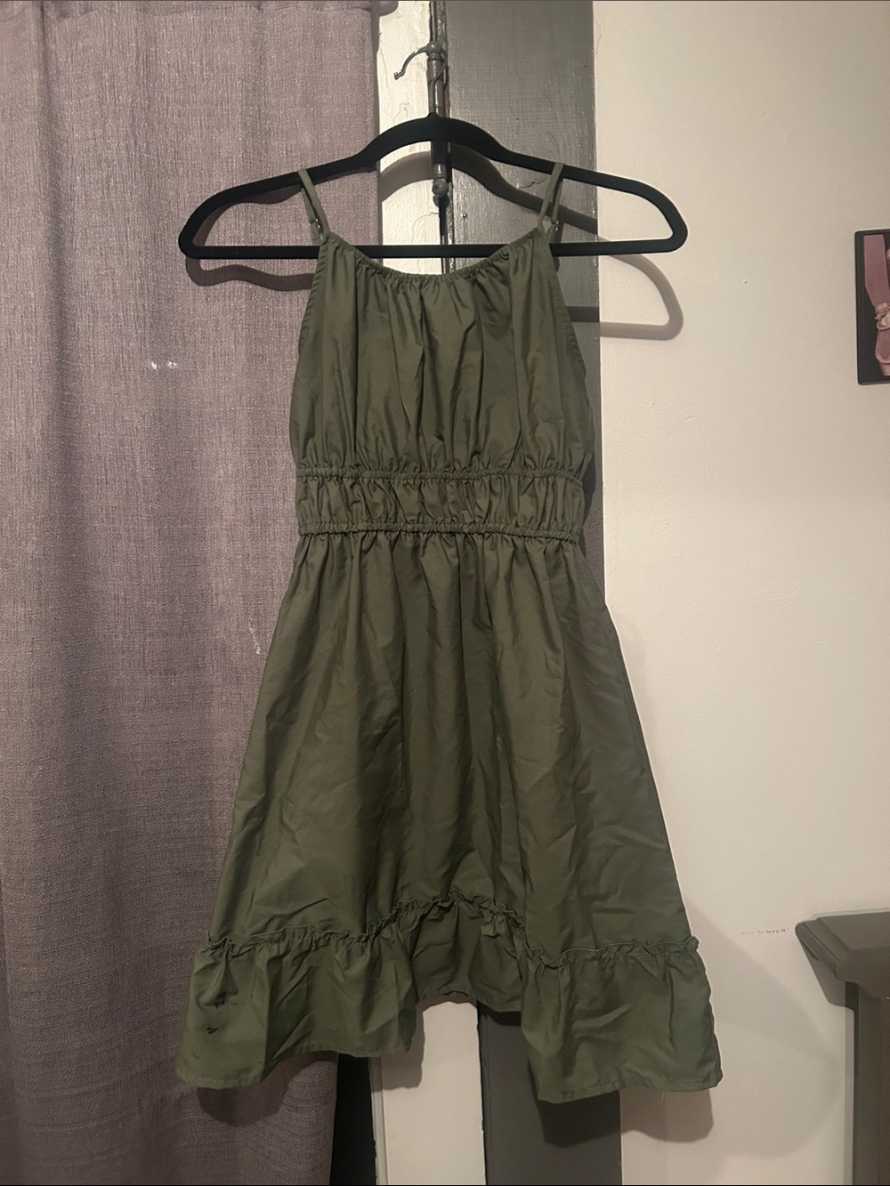 Girls' Olive Green Ruffle-Hem Casual Sundress